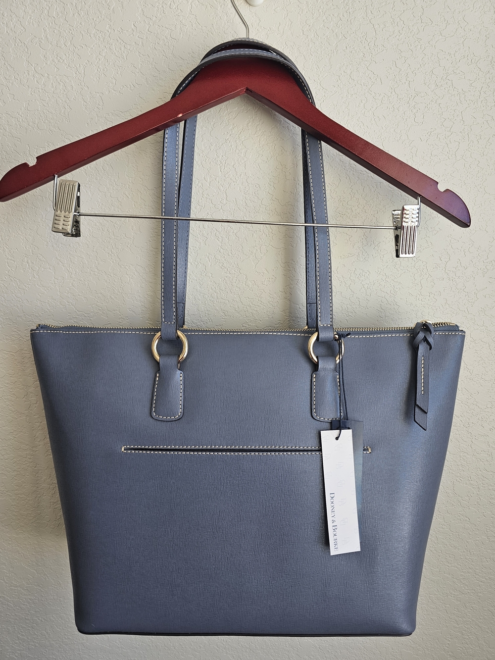 Dooney & Bourke Blue Saffiano-Style Tote with Gold Hardware - Picture 3 of 16